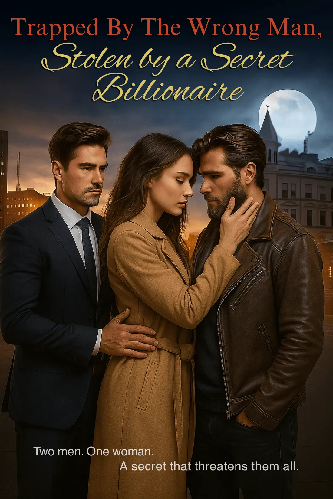Book cover of Trapped By The Wrong Man, Stolen by a Secret Billionaire_cover; Two men. One woman. A secret that threatens them all.